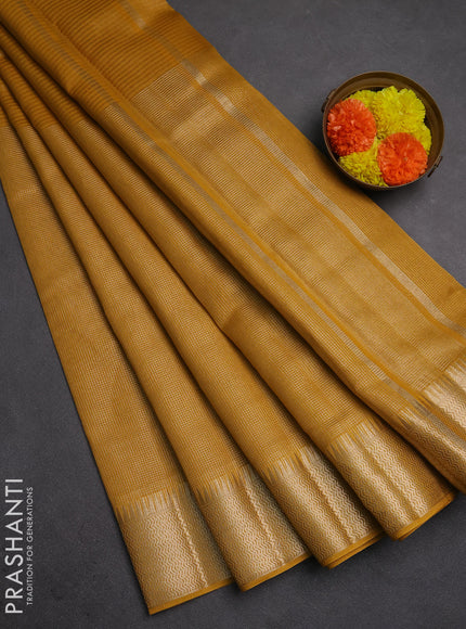 Banarasi silk cotton saree mustard yellow with half & half style and zari woven border