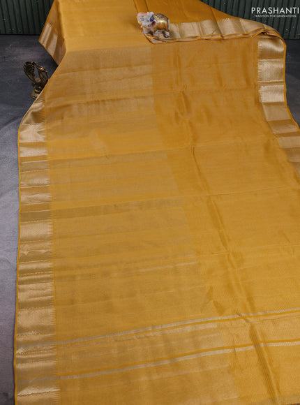 Banarasi silk cotton saree mustard yellow with half & half style and zari woven border