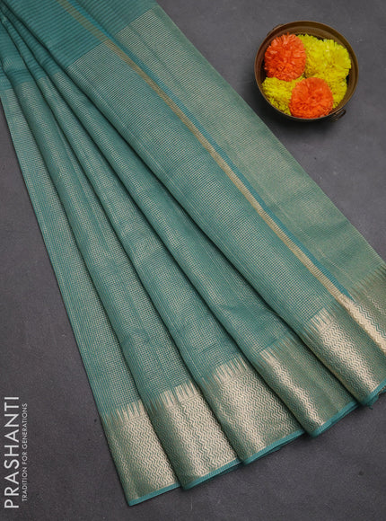 Banarasi silk cotton saree teal gree shade with half & half style and zari woven border