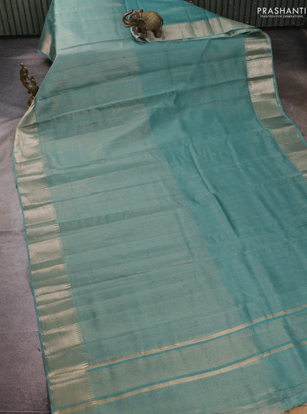 Banarasi silk cotton saree teal gree shade with half & half style and zari woven border