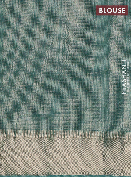 Banarasi silk cotton saree teal gree shade with half & half style and zari woven border