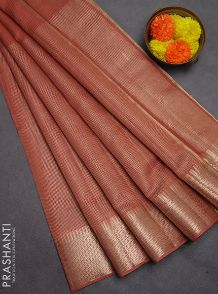Banarasi silk cotton saree rust shade with half & half style and zari woven border