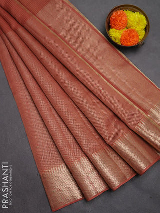 Banarasi silk cotton saree rust shade with half & half style and zari woven border