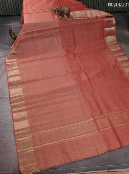 Banarasi silk cotton saree rust shade with half & half style and zari woven border