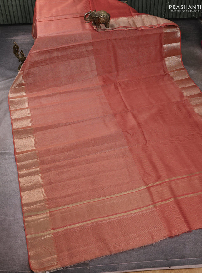 Banarasi silk cotton saree rust shade with half & half style and zari woven border