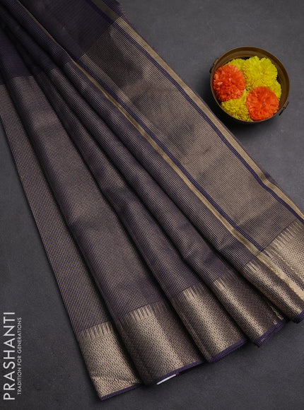Banarasi silk cotton saree navy blue with half & half style and zari woven border