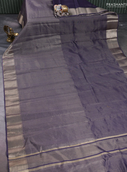 Banarasi silk cotton saree navy blue with half & half style and zari woven border