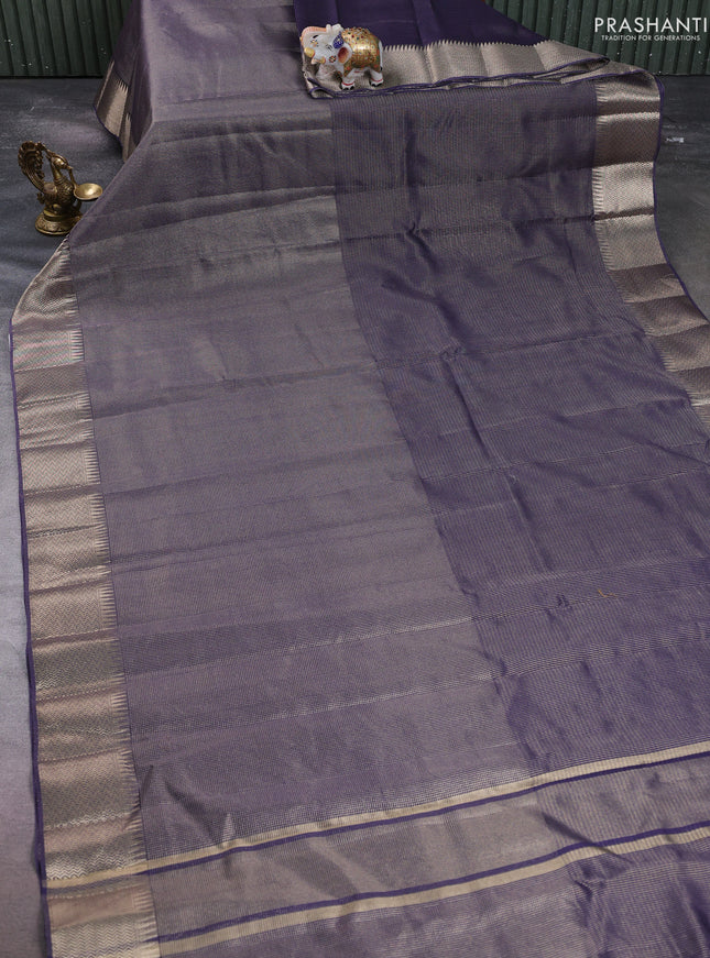 Banarasi silk cotton saree navy blue with half & half style and zari woven border