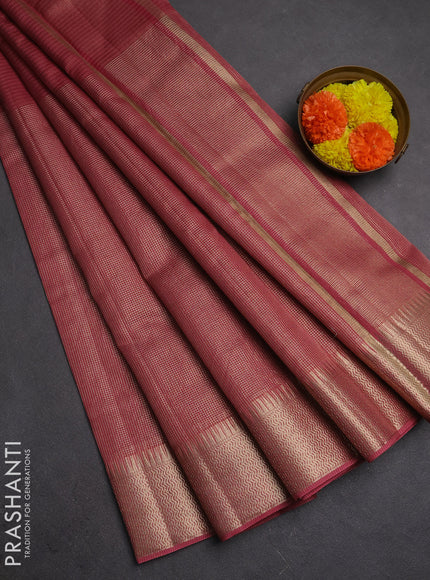 Banarasi silk cotton saree dark peach with half & half style and zari woven border