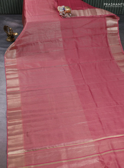 Banarasi silk cotton saree dark peach with half & half style and zari woven border
