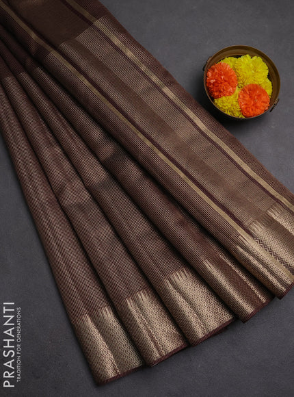 Banarasi silk cotton saree coffee brown with half & half style and zari woven border