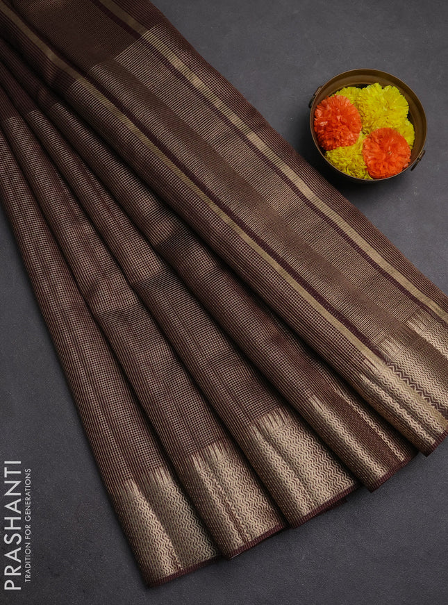 Banarasi silk cotton saree coffee brown with half & half style and zari woven border