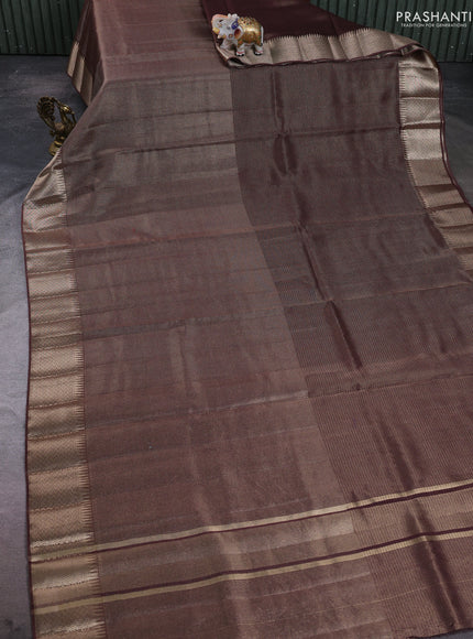 Banarasi silk cotton saree coffee brown with half & half style and zari woven border