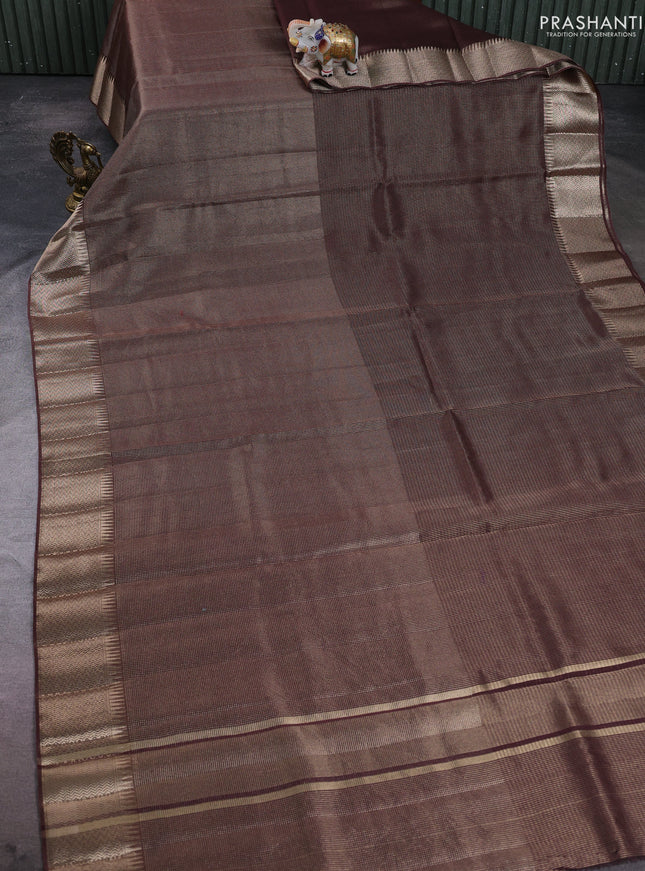 Banarasi silk cotton saree coffee brown with half & half style and zari woven border