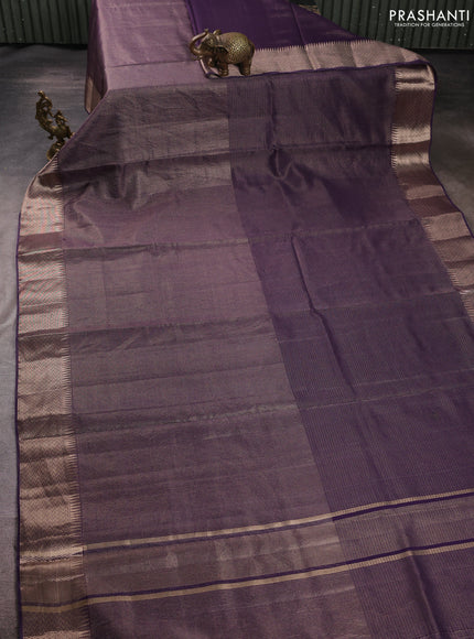 Banarasi silk cotton saree violet with half & half style and zari woven border