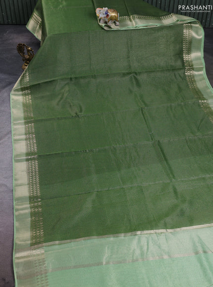 Banarasi silk cotton saree light green and pista green with allover small zari checked pattern and zari woven border