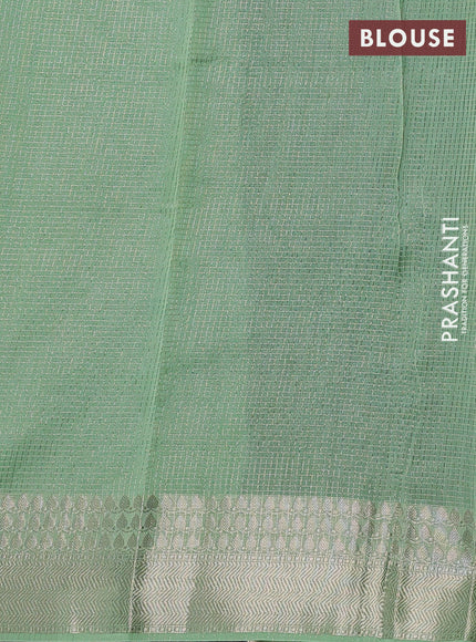 Banarasi silk cotton saree light green and pista green with allover small zari checked pattern and zari woven border