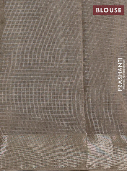Banarasi silk cotton saree coffee brown and beige with allover small zari checked pattern and zari woven border