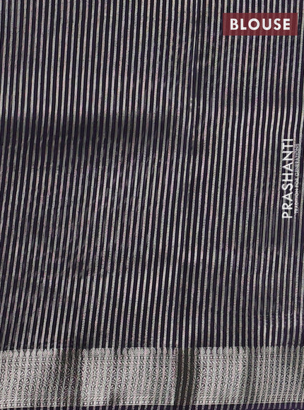 Banarasi silk cotton saree navy blue with allover zari stripe pattern and zari woven border