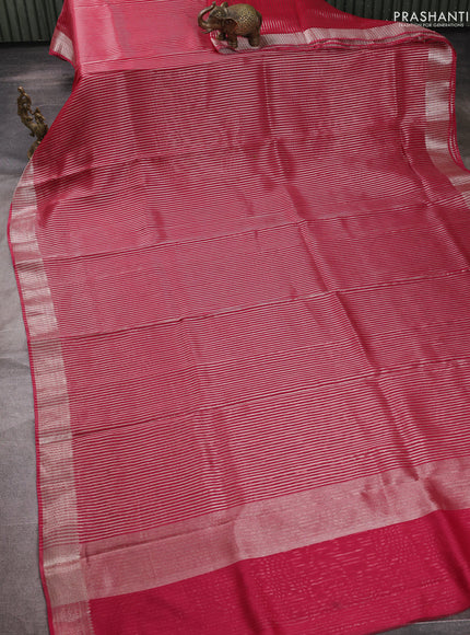 Banarasi silk cotton saree pink with allover zari stripe pattern and zari woven border