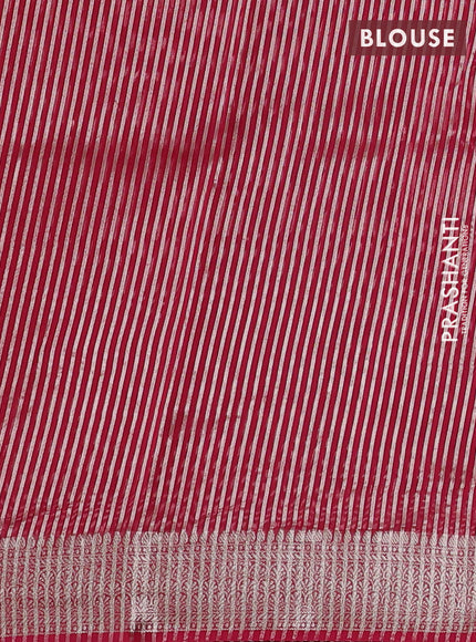 Banarasi silk cotton saree pink with allover zari stripe pattern and zari woven border