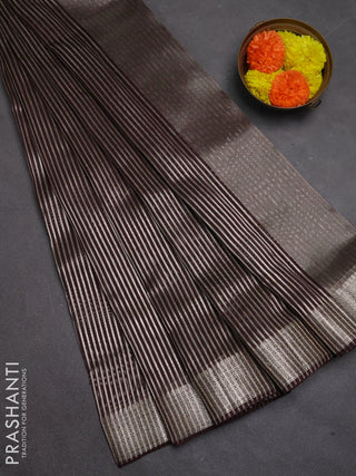 Banarasi silk cotton saree coffee brown with allover zari stripe pattern and zari woven border