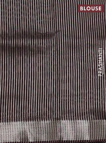 Banarasi silk cotton saree coffee brown with allover zari stripe pattern and zari woven border