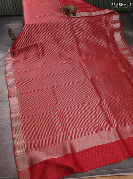 Banarasi silk cotton saree maroon with allover zari stripe pattern and zari woven border