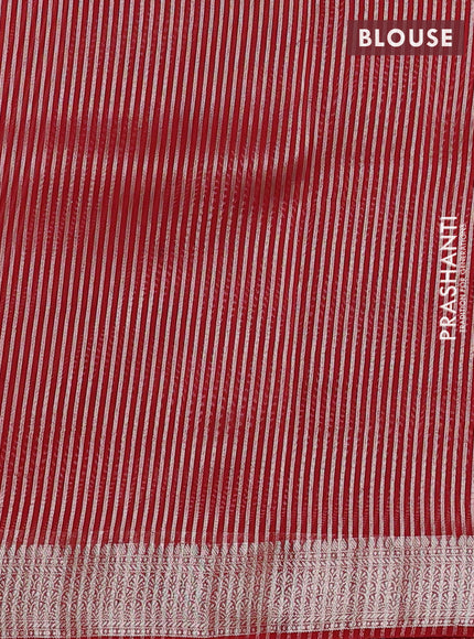 Banarasi silk cotton saree maroon with allover zari stripe pattern and zari woven border