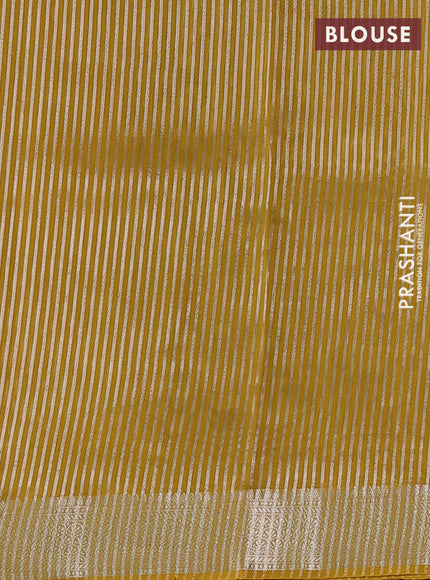 Banarasi silk cotton saree mustard yellow with allover zari stripe pattern and zari woven border