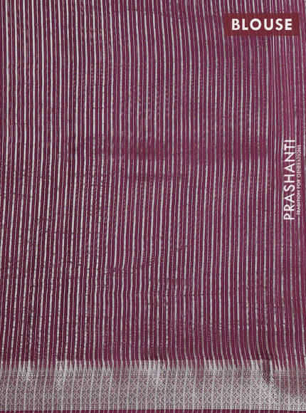 Banarasi silk cotton saree wine shade with allover zari stripe pattern and zari woven border