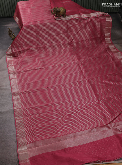 Banarasi silk cotton saree pink with allover zari stripe pattern and zari woven border