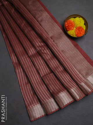 Banarasi silk cotton saree rust shade with allover zari stripe pattern and zari woven border