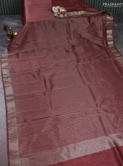 Banarasi silk cotton saree rust shade with allover zari stripe pattern and zari woven border