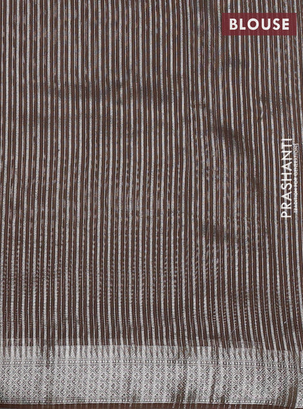 Banarasi silk cotton saree olive green with allover zari stripe pattern and zari woven border