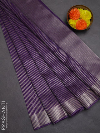 Banarasi silk cotton saree violet with allover zari stripe pattern and zari woven border