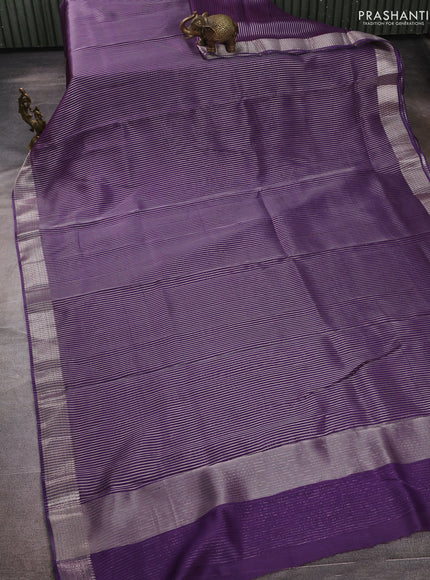 Banarasi silk cotton saree violet with allover zari stripe pattern and zari woven border