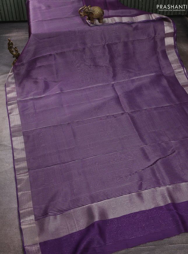 Banarasi silk cotton saree violet with allover zari stripe pattern and zari woven border