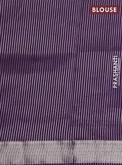 Banarasi silk cotton saree violet with allover zari stripe pattern and zari woven border