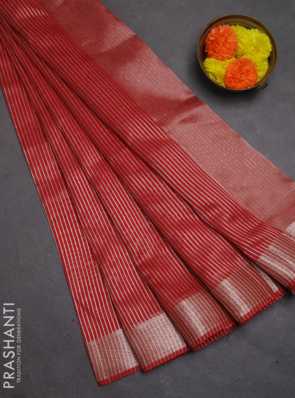 Banarasi silk cotton saree maroon with allover zari stripe pattern and zari woven border