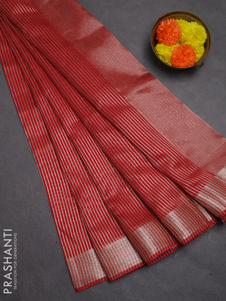 Banarasi silk cotton saree maroon with allover zari stripe pattern and zari woven border