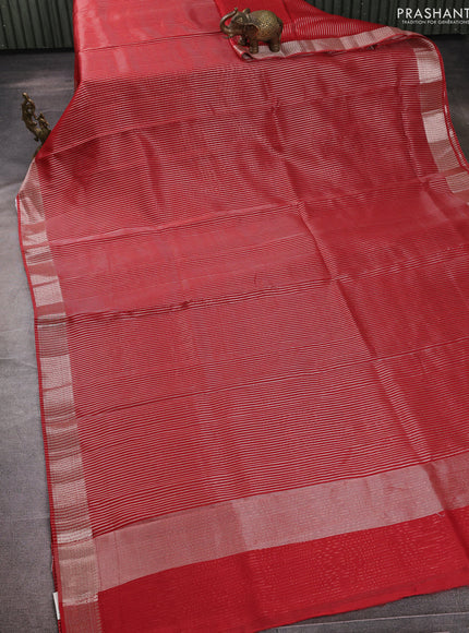 Banarasi silk cotton saree maroon with allover zari stripe pattern and zari woven border