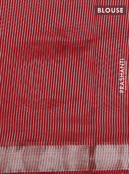 Banarasi silk cotton saree maroon with allover zari stripe pattern and zari woven border