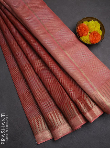 Banarasi silk cotton saree maroon and peach shade with allover zari stripe pattern and zari woven border