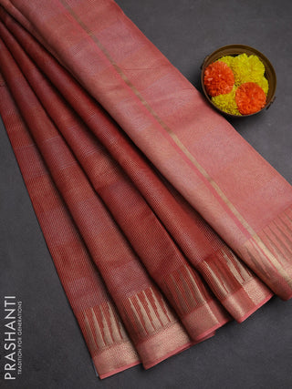 Banarasi silk cotton saree maroon and peach shade with allover zari stripe pattern and zari woven border