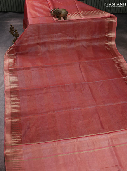 Banarasi silk cotton saree maroon and peach shade with allover zari stripe pattern and zari woven border