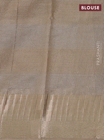 Banarasi silk cotton saree coffee brown and beige with allover zari stripe pattern and zari woven border