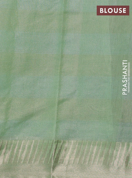 Banarasi silk cotton saree light green and pista green with allover zari stripe pattern and zari woven border