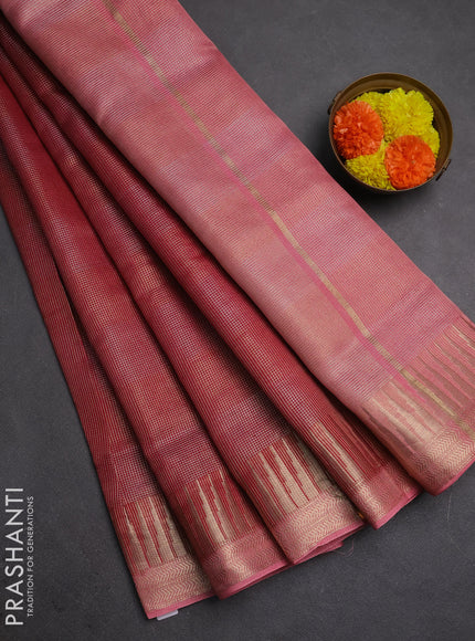 Banarasi silk cotton saree maroon and peach pink with allover zari stripe pattern and zari woven border