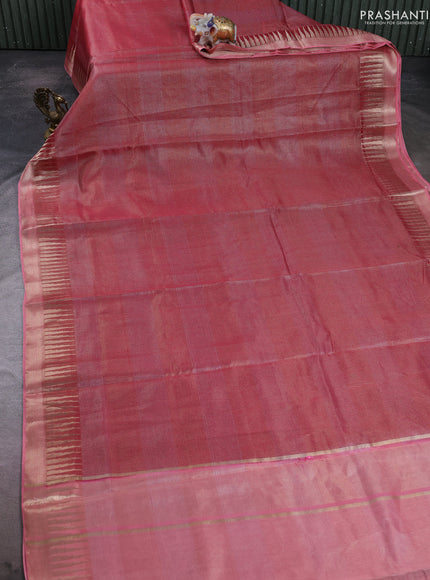 Banarasi silk cotton saree maroon and peach pink with allover zari stripe pattern and zari woven border